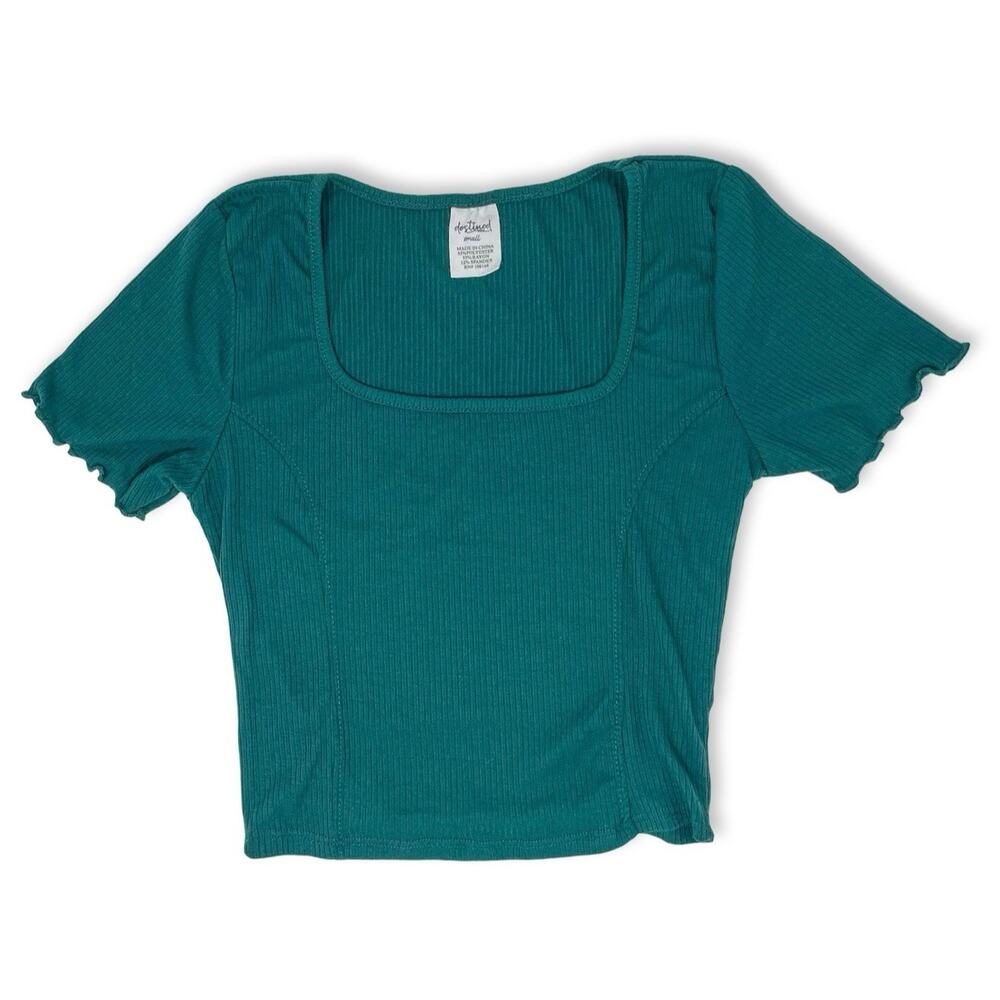 Destined by Tilly’s ribbed crop top fitted scoop neck dark green women small